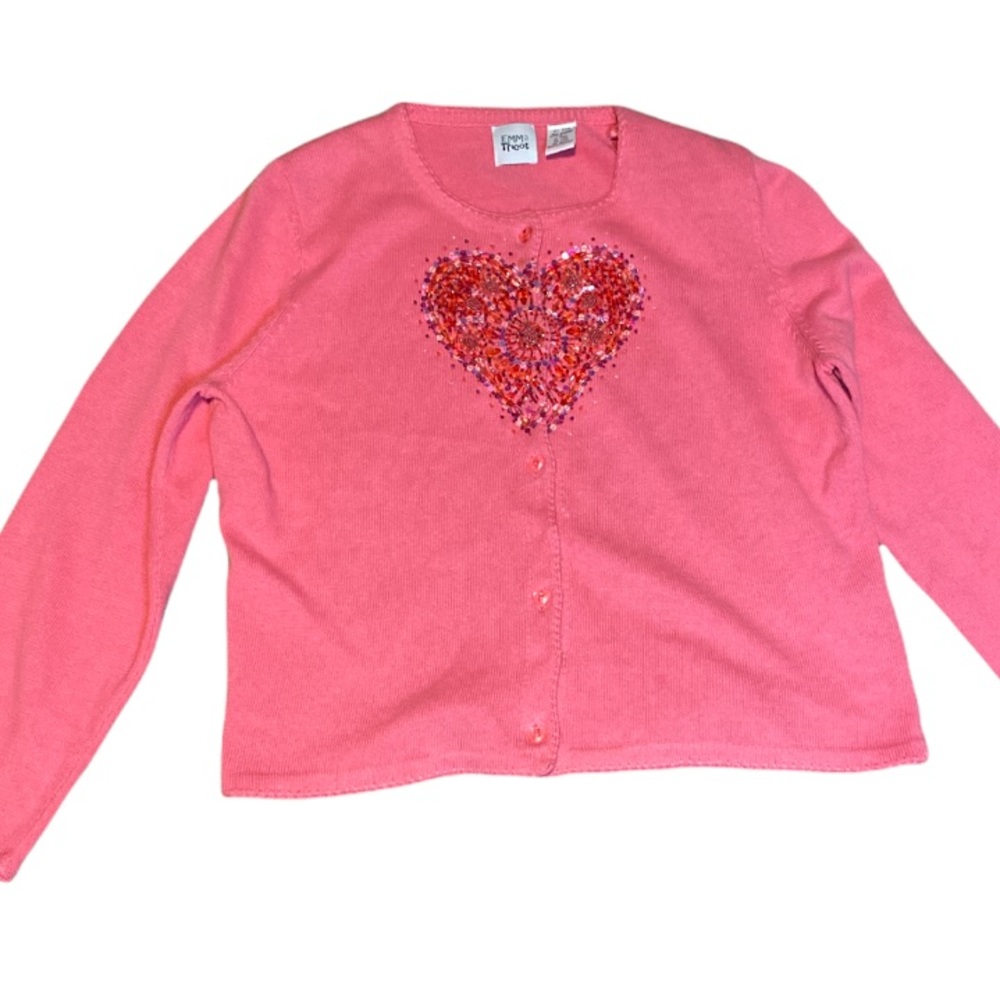 Emma Tricot Beaded Heart Pink Cardigan Sweater Coquette Romantic Cottagecore L - Picture 4 of 8